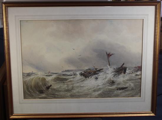 Thomas Bush Hardy (1842-1897) Shipwreck on the coast, 18 x 27in.